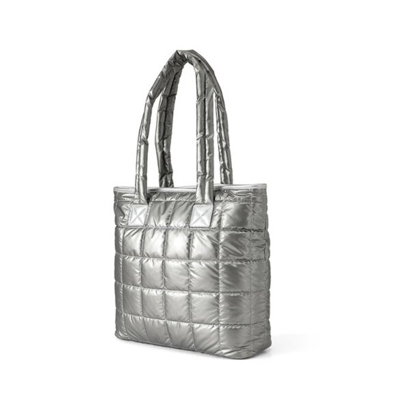 Quilted Puffer Tote - Silver - Double Handle- XL- Lightweight -NWT - Picture 4 of 9